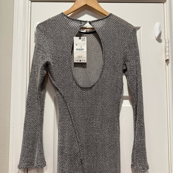 ZARA Pronounced Seam Maxi Dress Women’s Med Grey Stretch Open Back Grunge Gothic - Picture 6 of 11